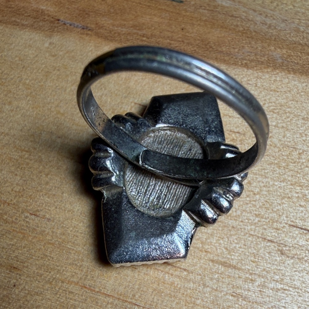 Duo Of Turquoise Stone Silver Tone Cocktail Rings Adjustable Statement Y2K Vint. - Picture 5 of 9